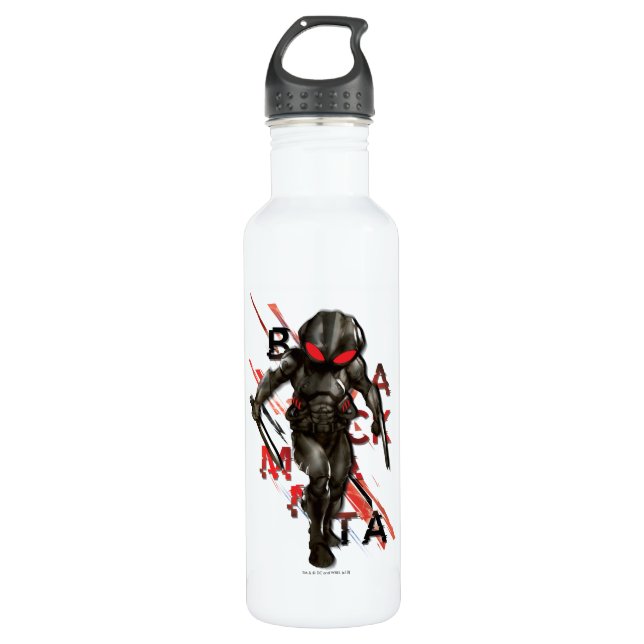 Aquaman | Black Manta Scattered Typography Graphic Stainless Steel Water Bottle (Front)