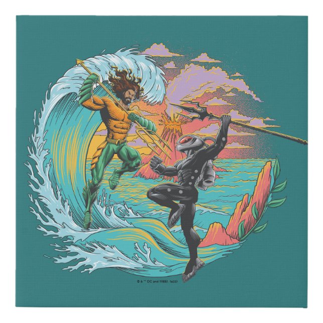 Aquaman & Black Manta Tidal Wave Faux Canvas Print (Front)