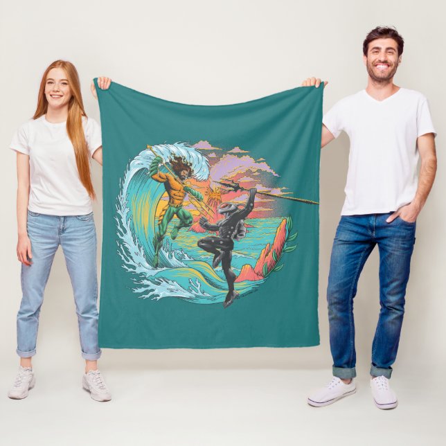Aquaman & Black Manta Tidal Wave Fleece Blanket (In Situ)