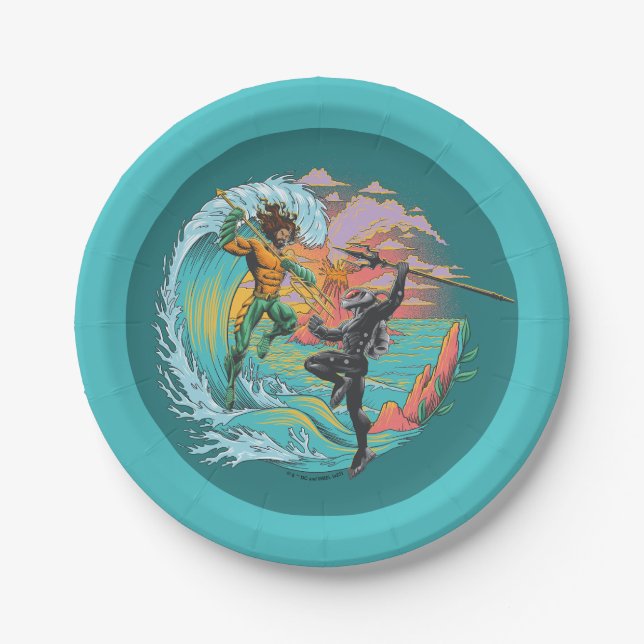 Aquaman & Black Manta Tidal Wave Paper Plates (Front)