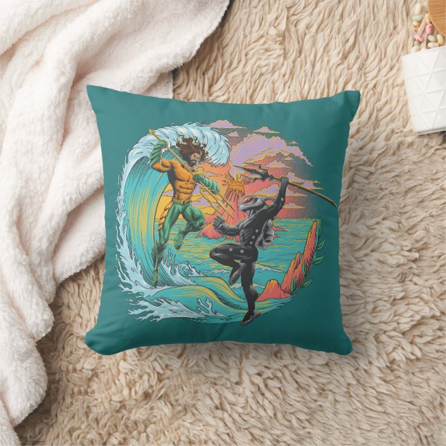 Aquaman & Black Manta Tidal Wave Throw Pillow (Blanket)
