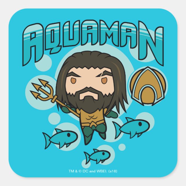 Aquaman | Chibi Aquaman Undersea Graphic Square Sticker (Front)