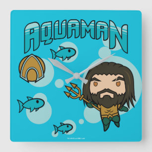 Aquaman Chibi Aquaman Undersea Graphic Square Wall Clock