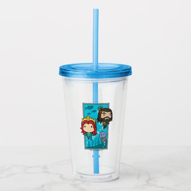 Aquaman | Chibi Mera & Aquaman Undersea Graphic Acrylic Tumbler (Front)