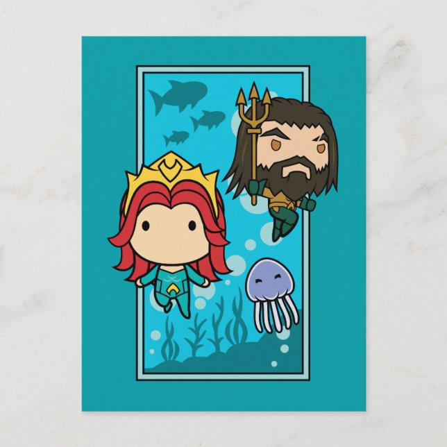 Aquaman | Chibi Mera & Aquaman Undersea Graphic Postcard (Front)