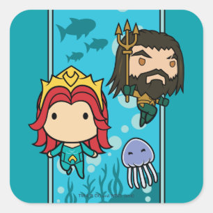 Aquaman Chibi Mera & Aquaman Undersea Graphic Square Sticker