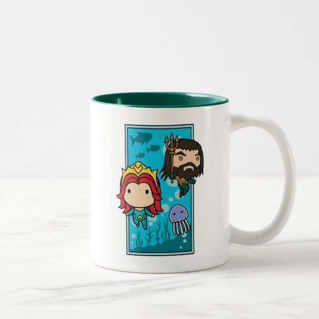 Aquaman | Chibi Mera & Aquaman Undersea Graphic Two-Tone Coffee Mug (Right)
