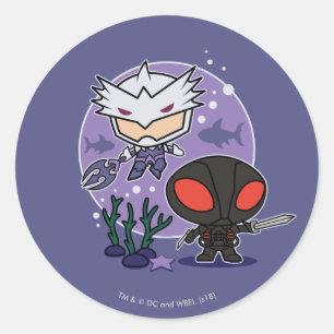 Aquaman Chibi Orm & Black Manta Undersea Graphic Classic Round Sticker