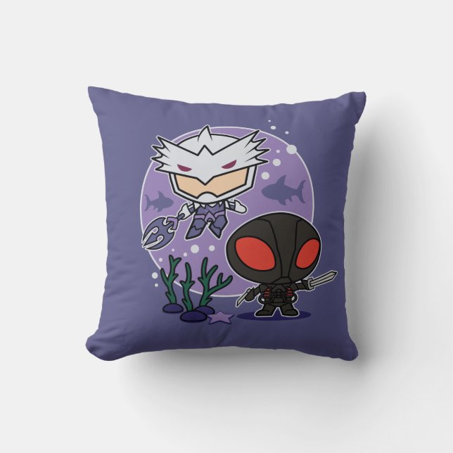 Aquaman | Chibi Orm & Black Manta Undersea Graphic Throw Pillow (Front)