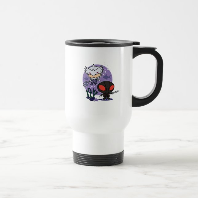 Aquaman | Chibi Orm & Black Manta Undersea Graphic Travel Mug (Right)