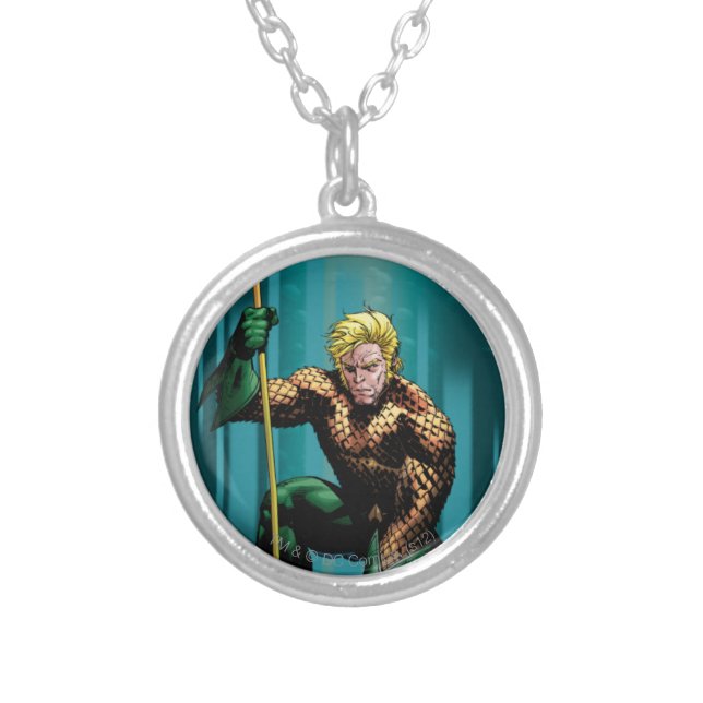 Aquaman Crouching Silver Plated Necklace (Front)