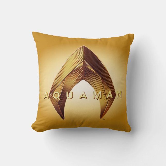 Aquaman | Golden Aquaman Logo Throw Pillow (Front)