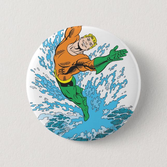 Aquaman Leaps in Wave Pinback Button (Front)