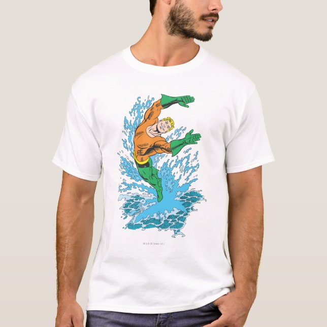 Aquaman Leaps in Wave T-Shirt (Front)