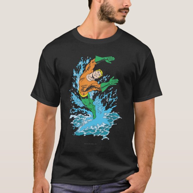 Aquaman Leaps in Wave T-Shirt (Front)
