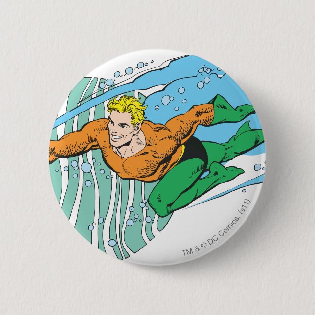 Aquaman Leaps Left Pinback Button (Front)