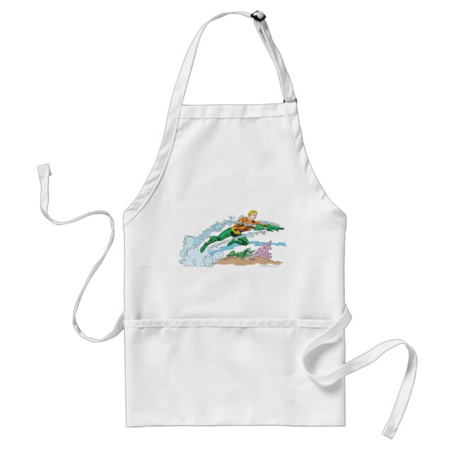 Aquaman Leaps Over Coral Adult Apron (Front)