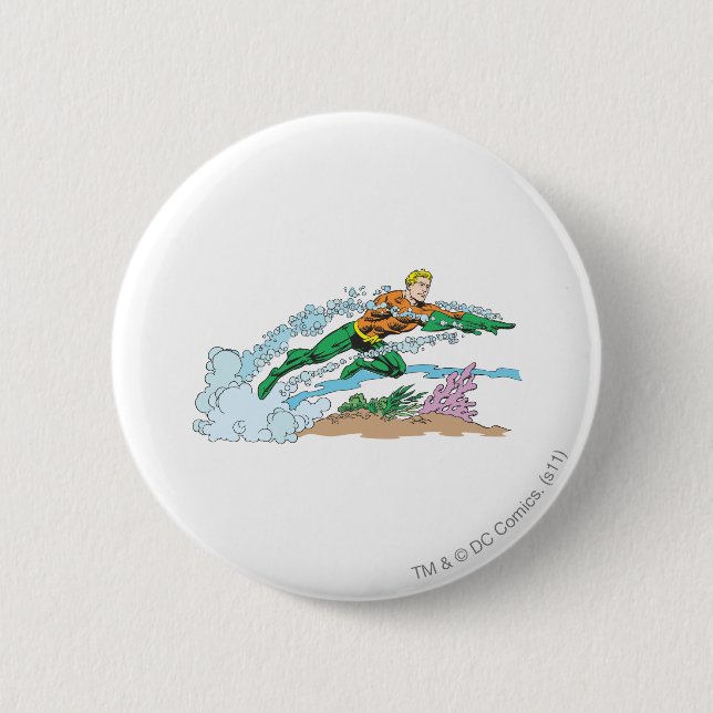 Aquaman Leaps Over Coral Button (Front)