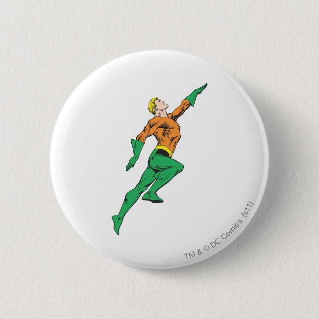 Aquaman Leaps Up Pinback Button (Front)