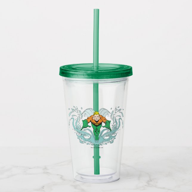 Aquaman Lunging Forward Acrylic Tumbler (Front)