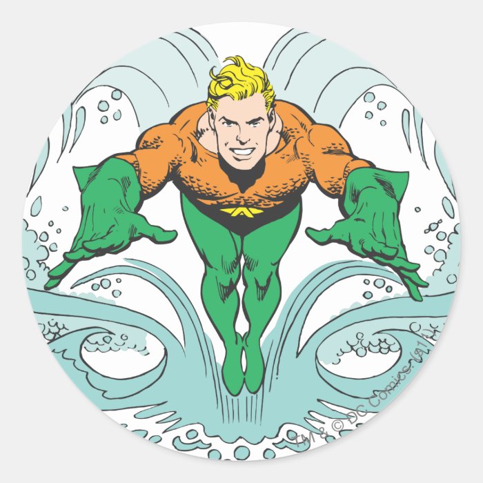 Aquaman Lunging Forward Round Sticker