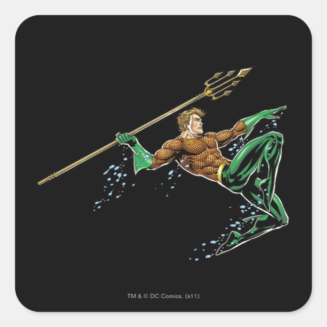 Aquaman Lunging with Spear Square Sticker (Front)