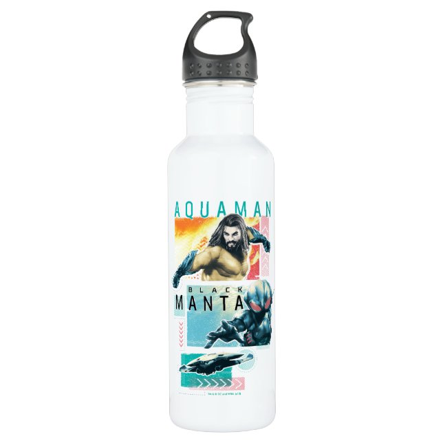 Aquaman | Modernist Aquaman & Black Manta Graphic Stainless Steel Water Bottle (Front)