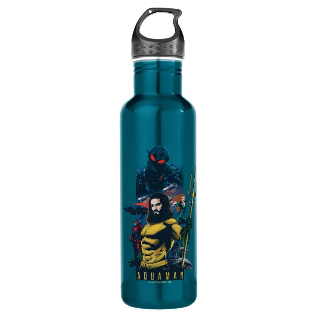 Aquaman | Orin, Mera, and Black Manta Graphic Stainless Steel Water Bottle (Front)