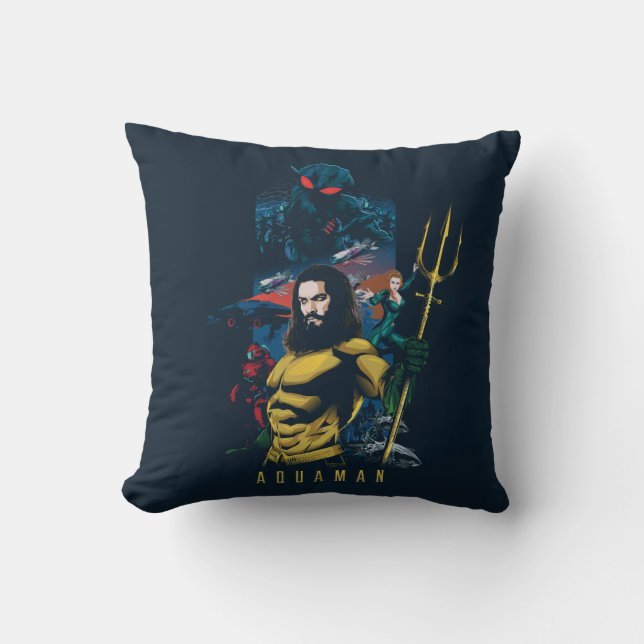 Aquaman | Orin, Mera, and Black Manta Graphic Throw Pillow (Front)