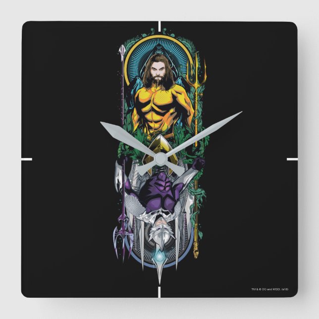 Aquaman | Orin & Orm Reversible Art Nouveau Panel Square Wall Clock (Front)