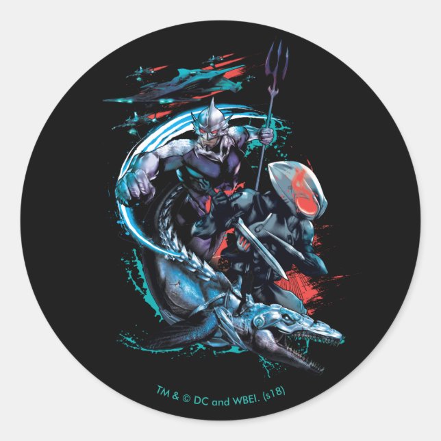 Aquaman | Orm, Black Manta, Tylosaur, & Ships Classic Round Sticker (Front)