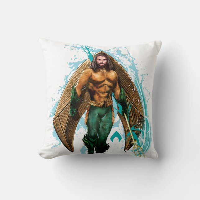 Aquaman | Prince Orin With Aquaman Logo Throw Pillow (Front)