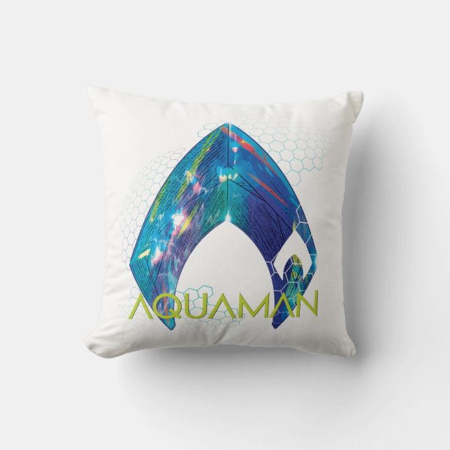 Aquaman | Refracted Aquaman Logo Throw Pillow (Front)