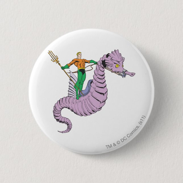 Aquaman Rides Seahorse Button (Front)