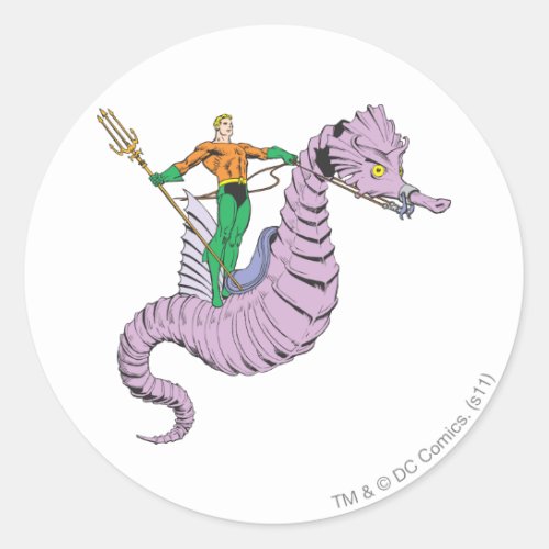 Aquaman Rides Seahorse Classic Round Sticker