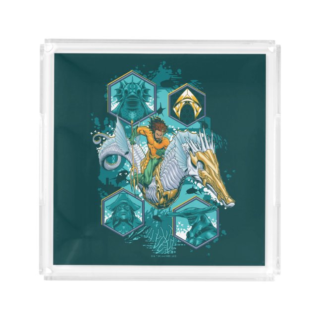 Aquaman Riding Seahorse Across Kingdoms Acrylic Tray (Front)