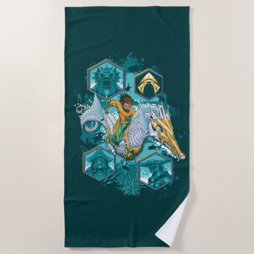 Aquaman Riding Seahorse Across Kingdoms Beach Towel