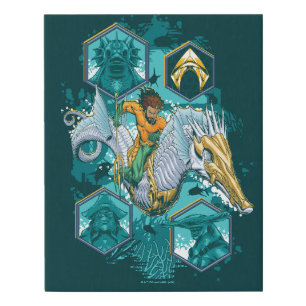 Aquaman Riding Seahorse Across Kingdoms Faux Canvas Print