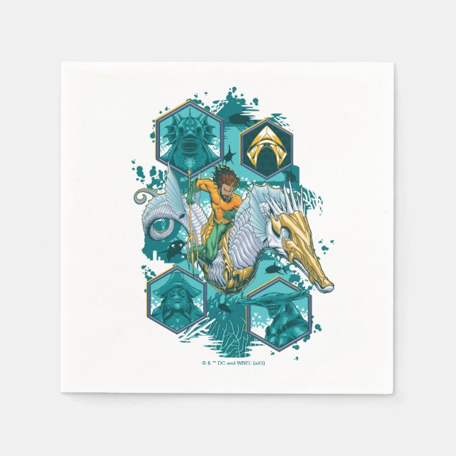 Aquaman Riding Seahorse Across Kingdoms Napkins (Front)