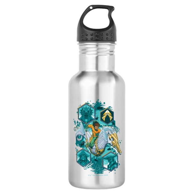 Aquaman Riding Seahorse Across Kingdoms Stainless Steel Water Bottle (Front)