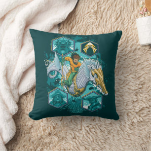 Aquaman Riding Seahorse Across Kingdoms Throw Pillow