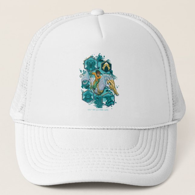 Aquaman Riding Seahorse Across Kingdoms Trucker Hat (Front)