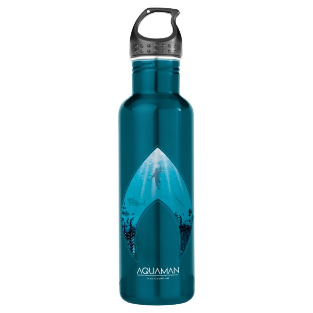 Aquaman | See Through Aquaman Logo Ocean Graphic Stainless Steel Water Bottle (Front)