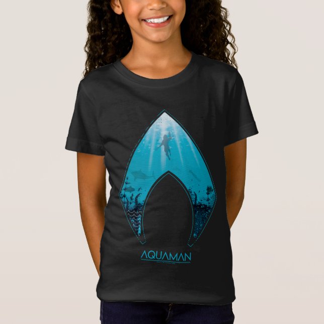 Aquaman | See Through Aquaman Logo Ocean Graphic T-Shirt (Front)