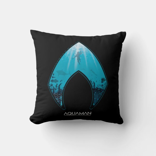 Aquaman | See Through Aquaman Logo Ocean Graphic Throw Pillow (Front)