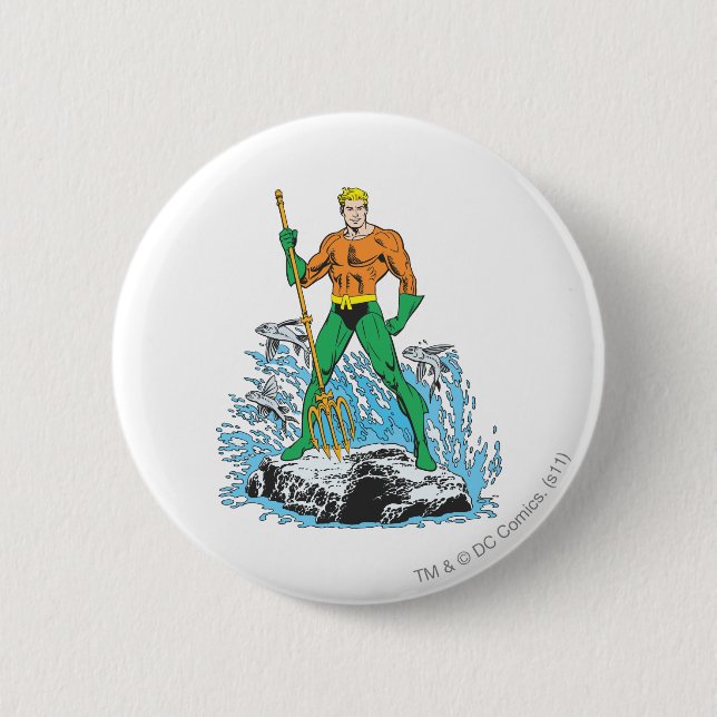 Aquaman Stands with Pitchfork Pinback Button (Front)