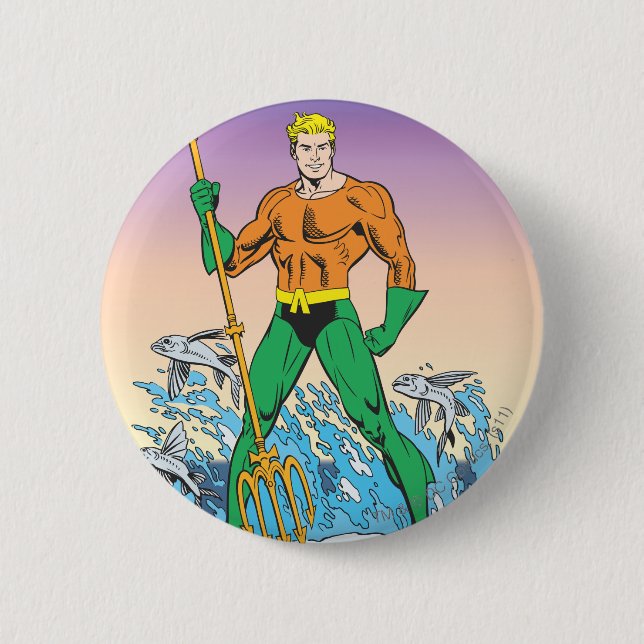 Aquaman Stands With Spear Button (Front)