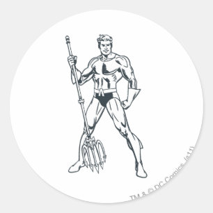 Aquaman with Pitchfork BW Classic Round Sticker