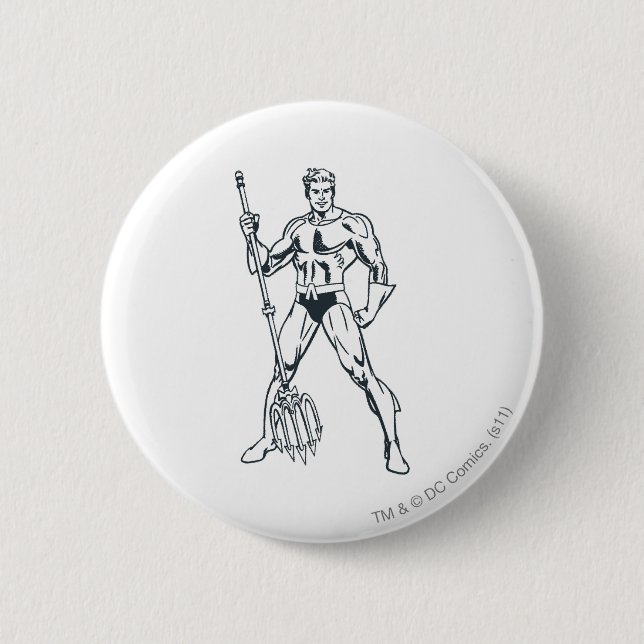 Aquaman with Pitchfork BW Pinback Button (Front)