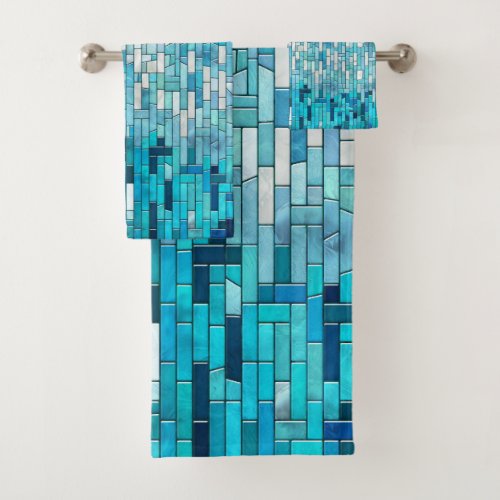 Aquamarine Abstract Mosaic Art Bath Towel Set